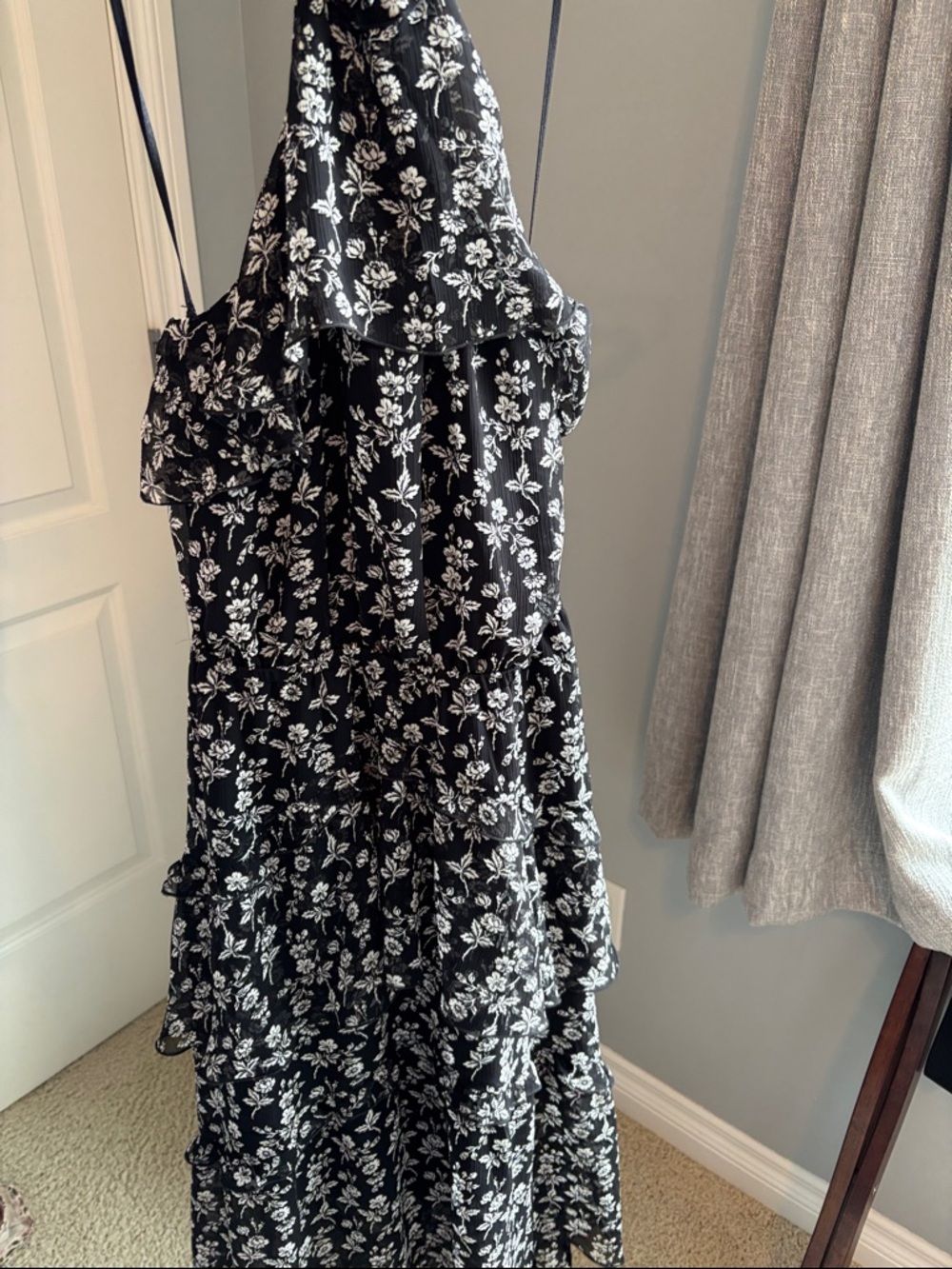 Express Black Floral Ruffle Maxi Dress